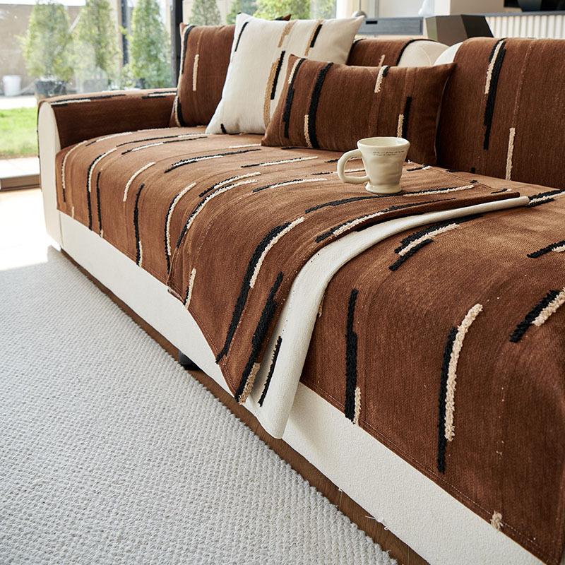 Simple Striped Sofa Cushion Autumn And Winter  New Non-Slip Chenille Backrest Cover Blanket Towel Seat Cushion