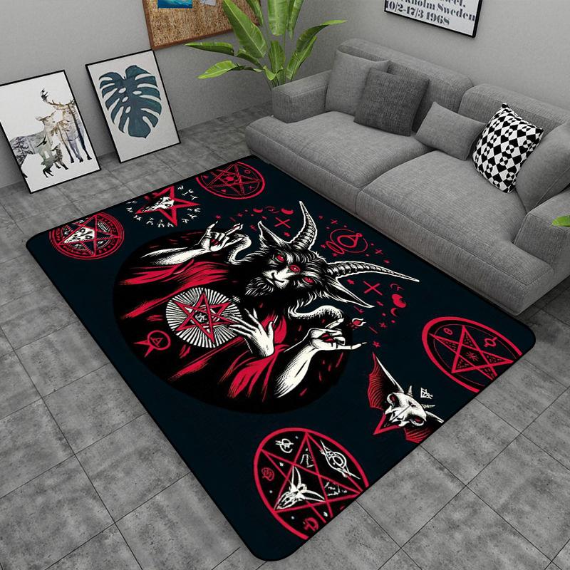 Schädel Baphomet Ziegen Dämon Raserei Bereichsteppich Blutrot-Baphomet Teppich-Baphomet Dekor-Satanische Matte-Satanische Heimdekoration