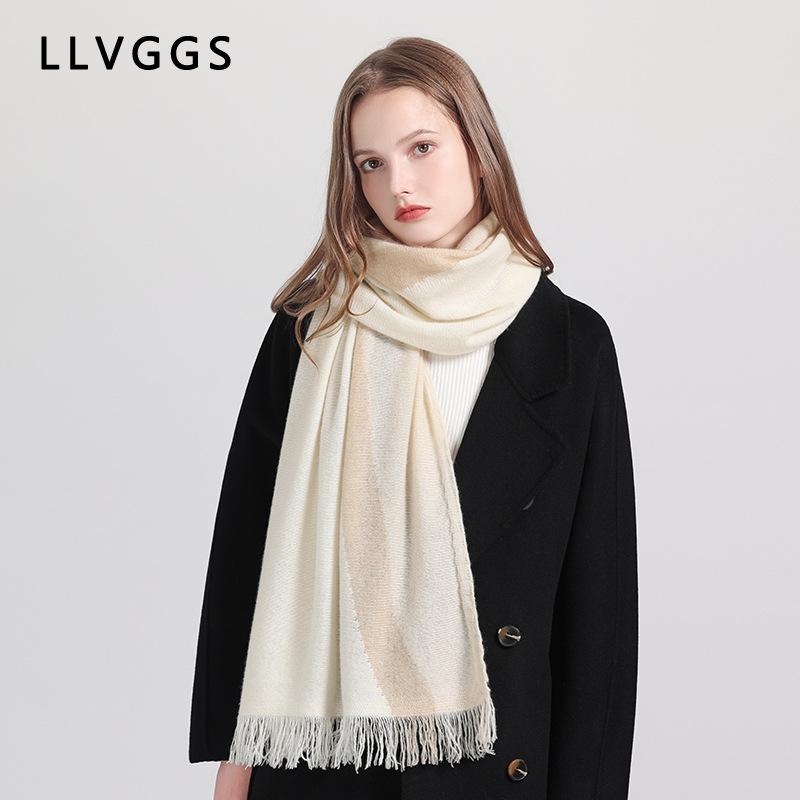 Cashmere scarf women's simple solid color fringed shawl autumn and winter warm pure cashmere scarf versatile casual scarf