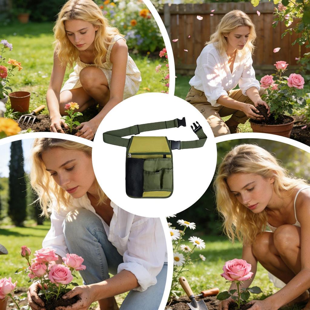 Adjustable Gardening Tool Pouch Belt Multi-Pocket Multifunctional Waist Bag for Outdoor Planting Pruning Harvesting Floral Work