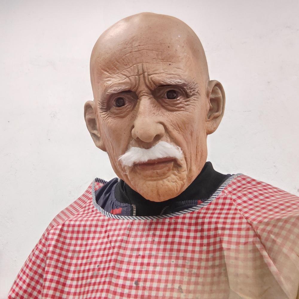 

Halloween character costume old man mask, headgear, horror mask, realistic old man mask Bald old man with a white