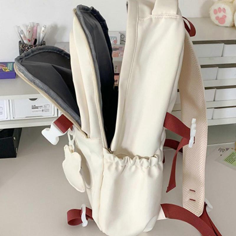 Stylish Cartoon Embroidery Backpack with Adjustable Straps Fashion Large Capacity Junior High School Bag for Teens Girls  White