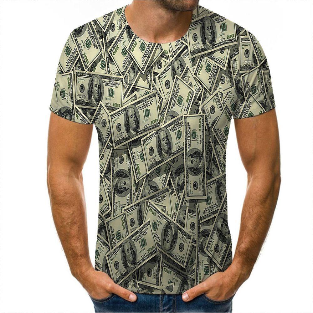 Men Summer Outfit Tee 3D Flag Money Print T Shirt Casual O Neck Short Sleeve Loose Tops Breathable Sportwear T Shirts