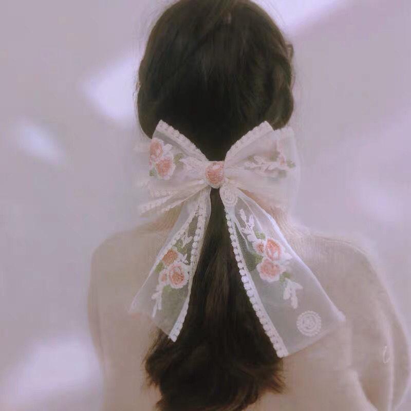 Embroidered Oversized Lace Bow Hairpin - Sweet Fairy Style