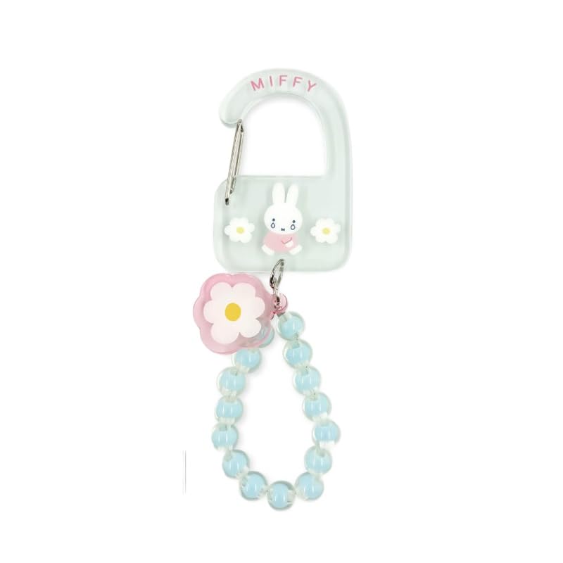 Marimo Craft Miffy Bijou Series Acrylic with Bead Flower Bag Acrylic Scandinavian Cute and Character W43 X H65 X Carabiner, Blue, Charm, Charm,