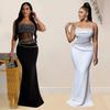 C6989 European & American Fashion Women's Rhinestone Mesh Long Dress
