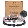 Bracciale con proiezione "Ti amo" in 100 lingue con pietra naturale smerigliata e turchese bianco per coppie