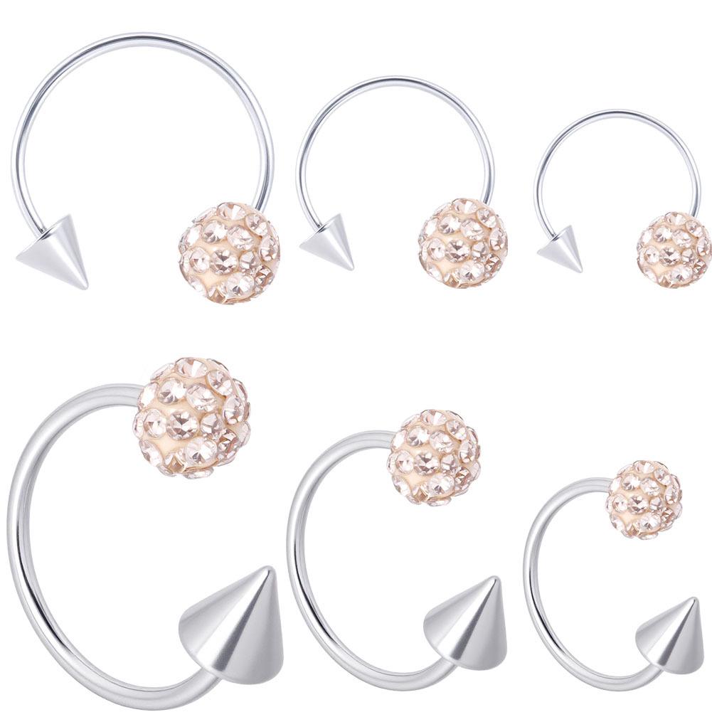 Shamballa Kristal Toplu ve Konik Uçlu C Şekilli Titanyum Barbell - Parlak At Nalı Dudak ve Burun Halkası Piercing
