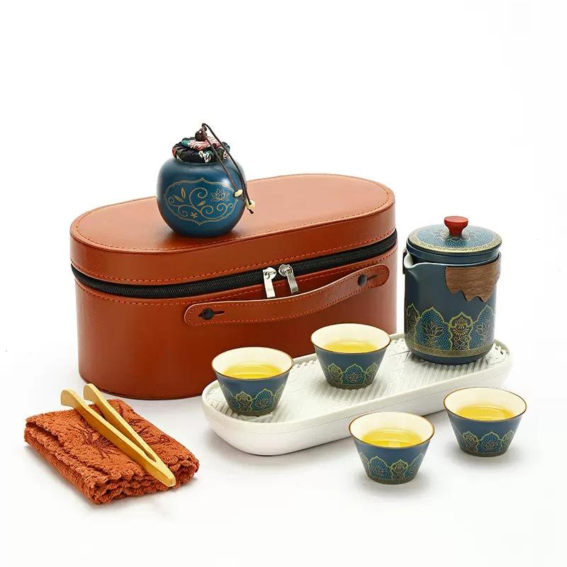 Portable Ceramic Kung Fu Tea Set 1 Teapot 4 Cups for Creative Office & Travel Design Outdoor Camping Elegant Business Gift Set