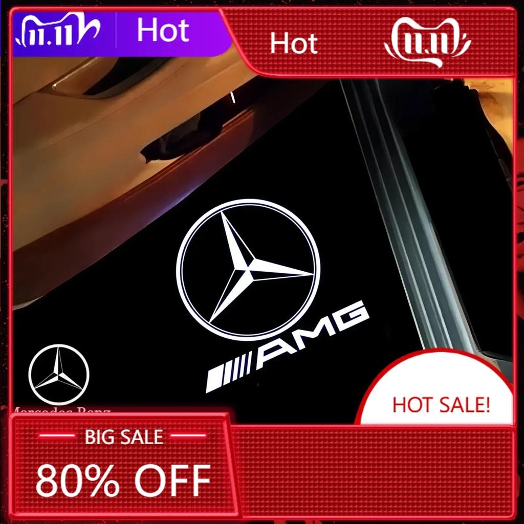 Autocollant de Voiture Nouveau 2025 Pour Mercedes Benz 2 Pièces Lampes de Projecteur de Porte de Voiture à Lumière LED Accessoires Pour Mercedes Benz AMG A B C M ML GLA
