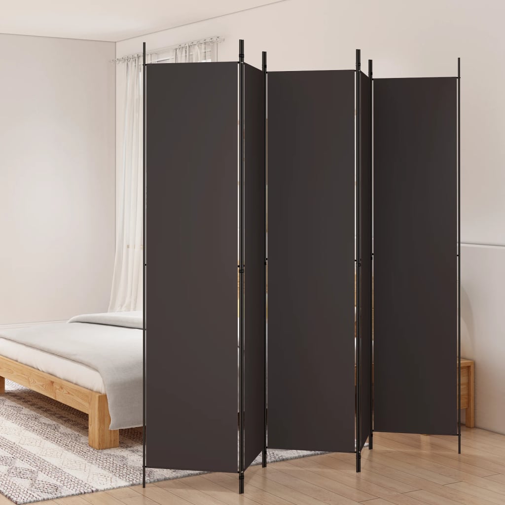 5 Piece Folding Screen In Brown 250 X 220 Cm Fabric
