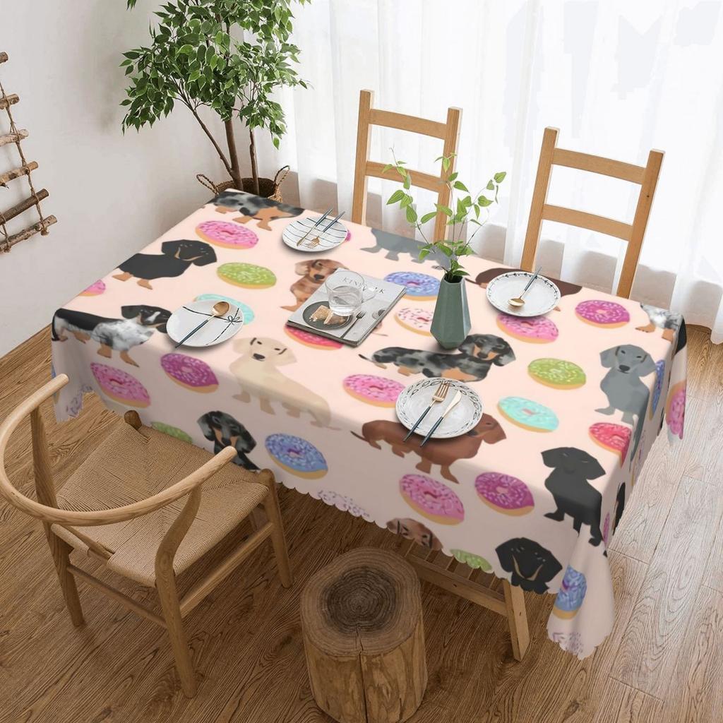 Rectangular Couple Dachshund Dog Pattern With Heart Table Cloth Waterproof Tablecloth Outdoor Table Cover