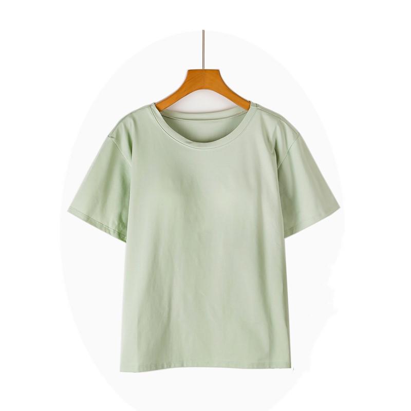 T-shirt da donna a maniche corte con reggiseno integrato, Top in cotone per il tempo libero per Primavera/Estate