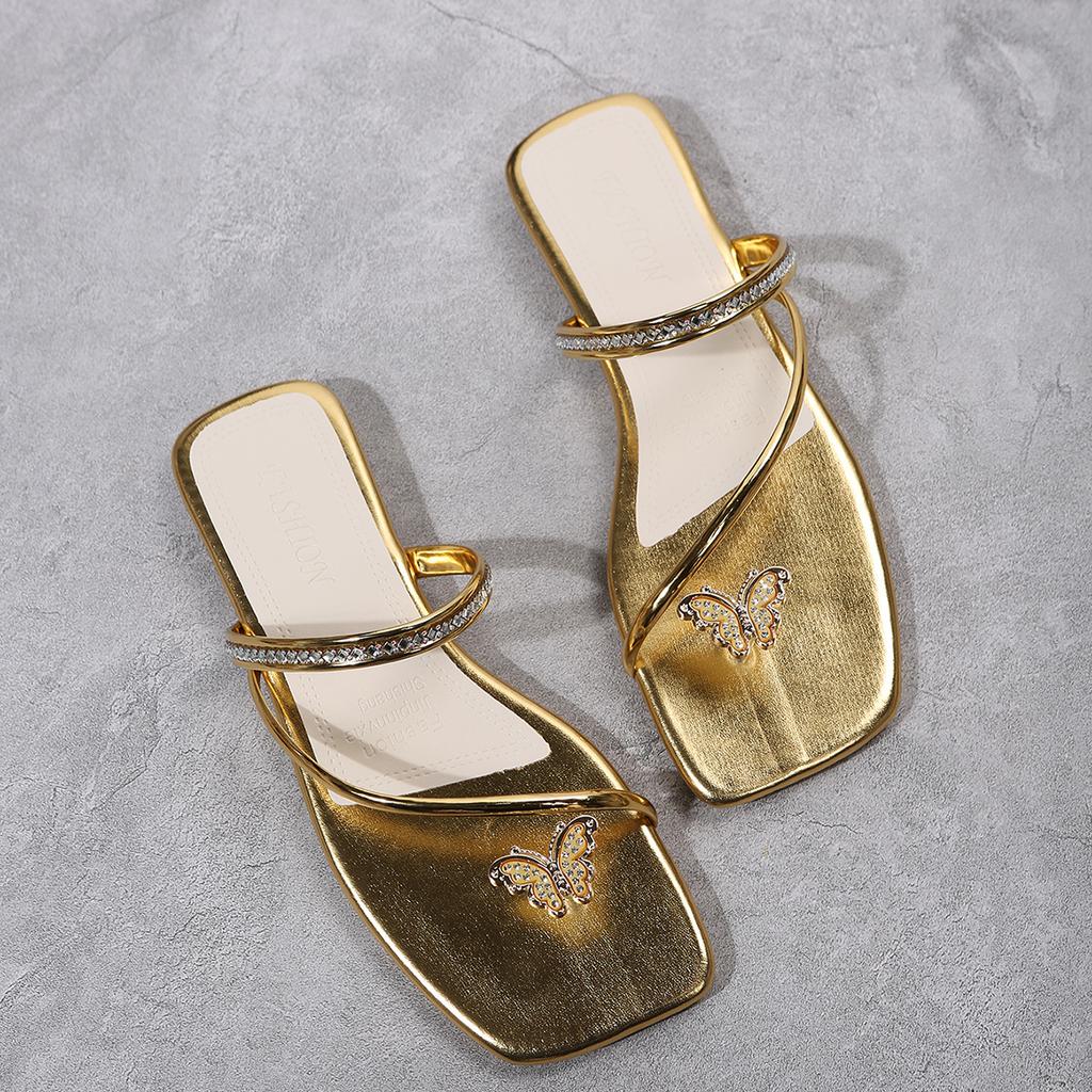 Fashion 2025 Retro Women Shoes Women Outdoor Beach Sandals Slides Women Fashion Slipper Casual Solid Crystal Roman Flat Slippers Sandals