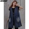 DIMANAF 2026 Autunno Inverno Giubbotti di Jeans Cappotto Lungo Casual Senza Maniche Donna Taglie Forti Ampio Vintage Capospalla Gilet