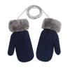 For 1-4 Years Winter Hanging Neck Faux Fur  Gloves Thick Warm Knitted Mittens Cute Cartoon