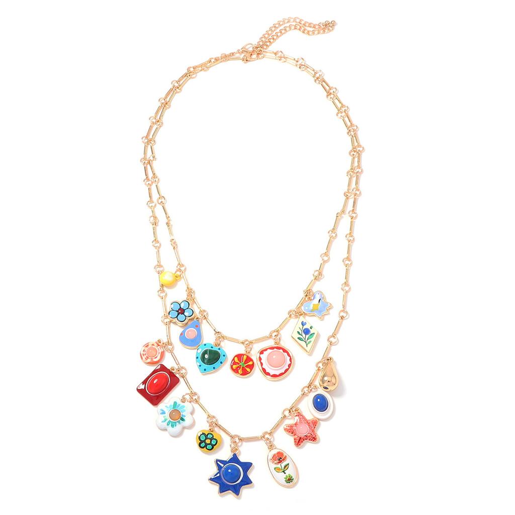 Bohemian Exaggerated Exquisite Flower Geometric Starfish Diverse Pendant Double Necklace Temperament Elegant Woman