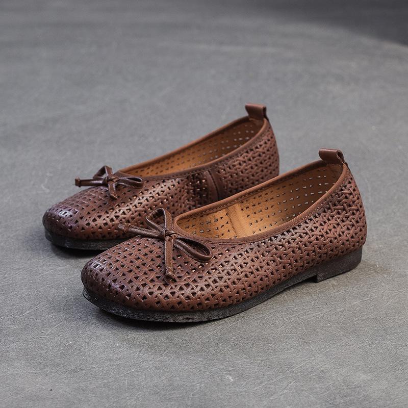 GKTINOO 2025 Summer New Retro Bow Flats Soft Soled Comfortable Shallow Hollow-out Breathable Casual Women's Shoes