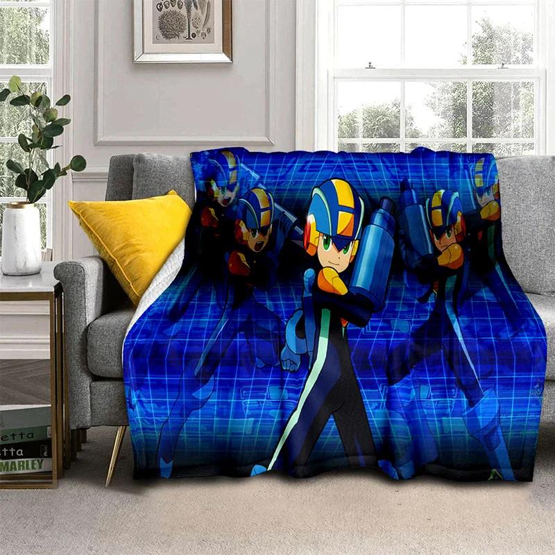 Koc Kreskówkowy Retro Gry Megaman Rockman, Miękki Koc do Rzucania do Domu Sypialni Łóżka Sofy Pikniku Podróży Biura Koc Okrywowy dla Dzieci