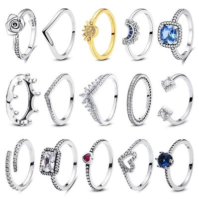 Neue 925 Silberringe für Damen Krone Herz Mond Sonne Verlobung Hochzeit Roségold Ring Luxusschmuck Geschenk