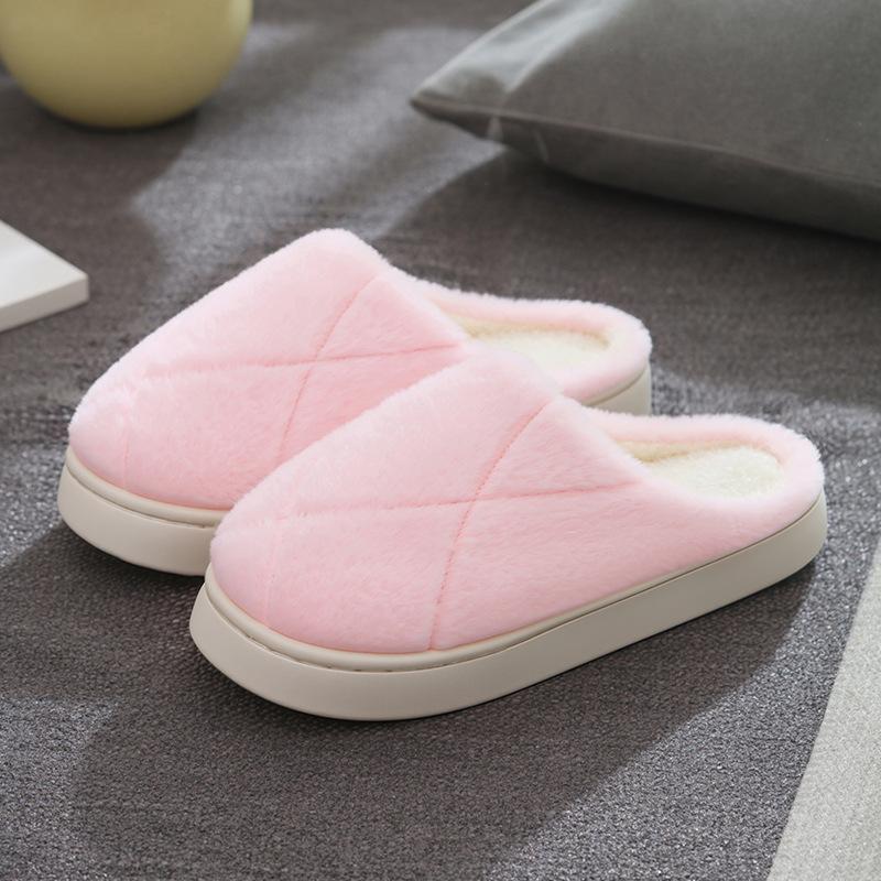 New Cross Plush Cotton Slippers Women's Autumn and Winter Non-slip Indoor Home Thick Bottom Warm Cotton Drag Men's