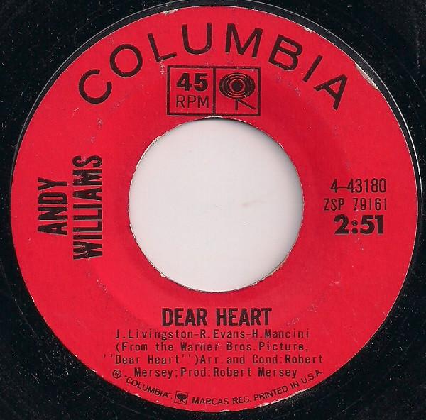 

7inch Record ANDY WILLIAMS - Dear Heart 443180 Columbia 1964 US Pop Used