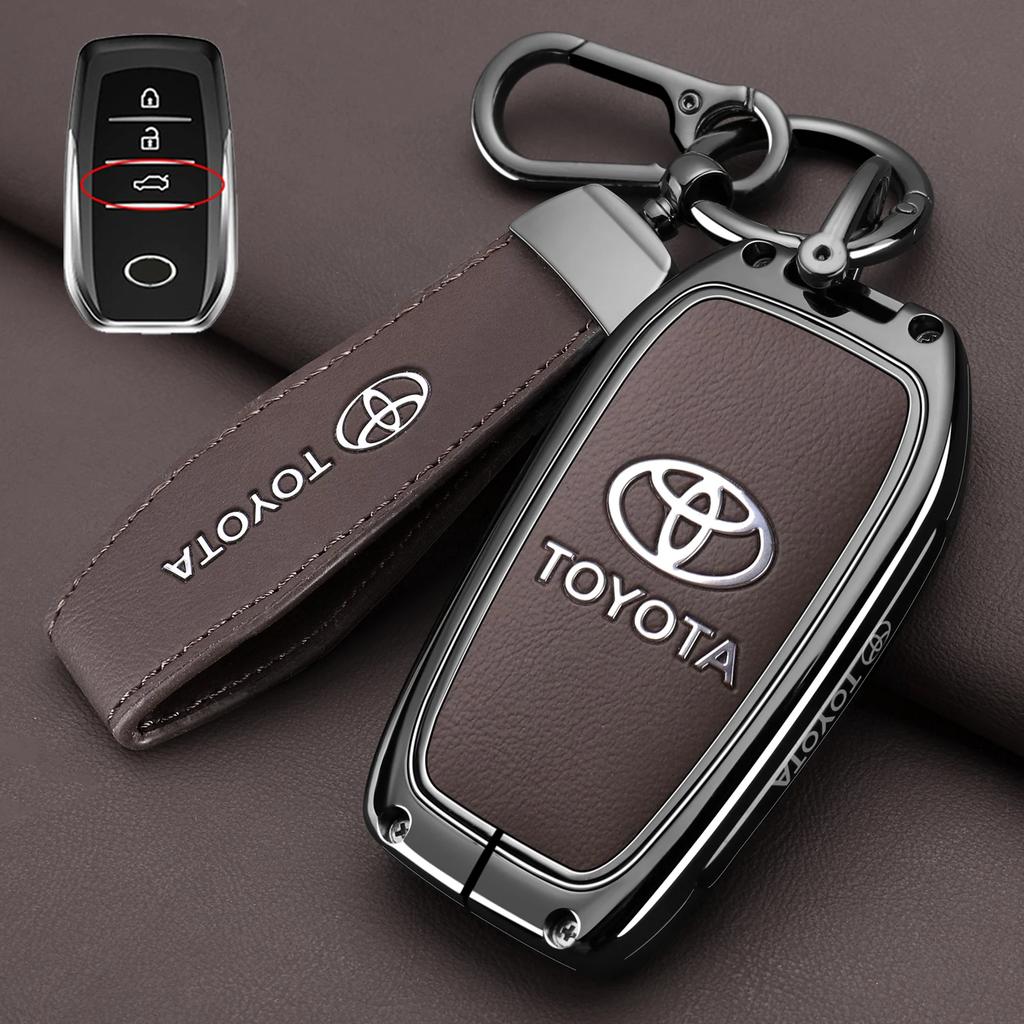 Zinc Alloy Leather Car Key Case Cover Shell for Toyota CHR Hilux Fortuner Land Cruiser 200 Camry Corolla Crown RAV4 Highland