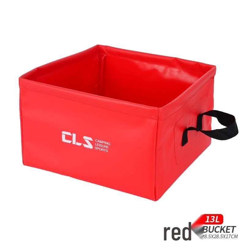 Portable Folding Water Basin: Camping and Travel Bucket for Fishing, Face, and Foot Washing 13L красный