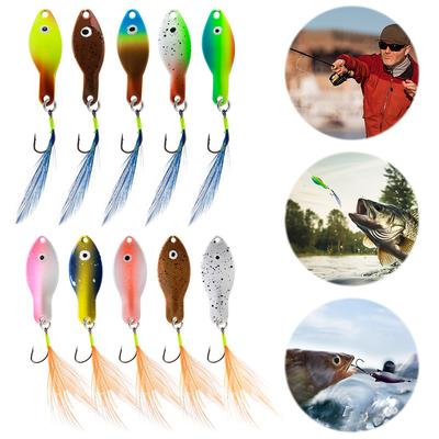 Metal Blade Fishing Lures 360 Degree Rotating Spinner Spoon Hard Bait Reflective Feather Tail for Saltwater Freshwater
