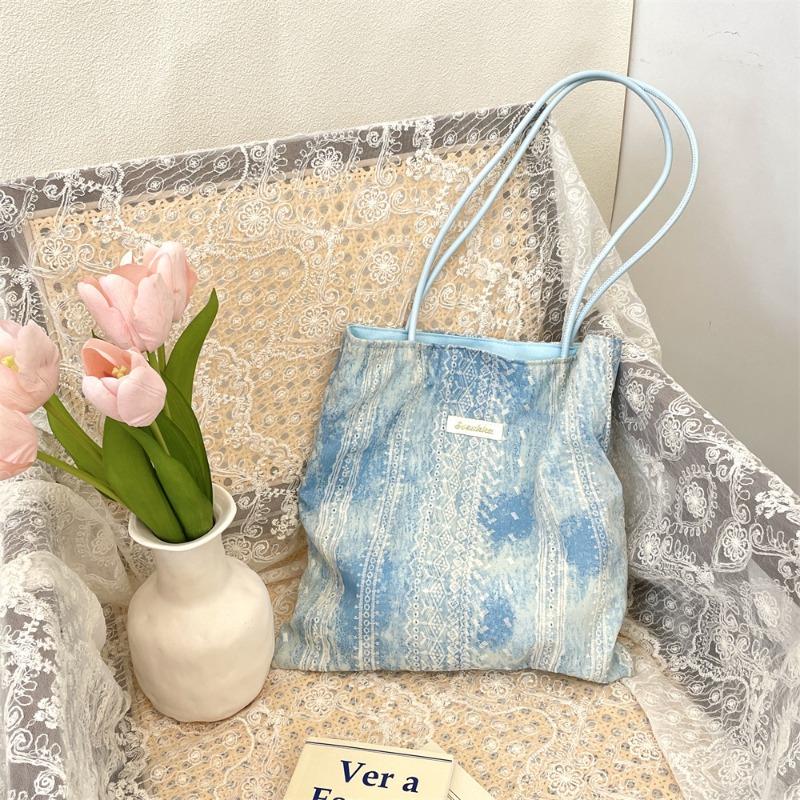 1 Tie-dye Lace Cloth Bag Design Vacation Style Shoulder Bag Student Girl Shopping Cloth Bag Large Capacity Tide