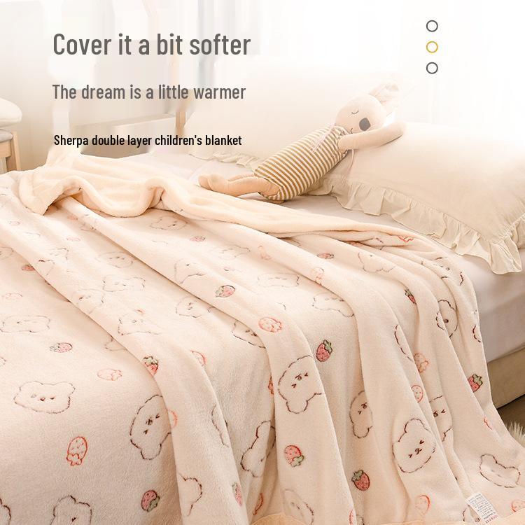 Gruby Koralowy Polarowy Koc dla Dzieci - Przytulna Zimowa Kołdra dla Niemowlaka, na Drzemkę lub do Biura