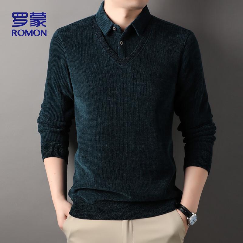 

ROMON Men s Faux Two-Piece Business Casual Warm Sweater ZH7840 XL