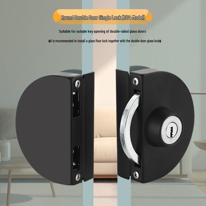 Frameless Glass Door Lock: U-shaped Hook & Round Lock for Single/Double Sliding Main or Office Doors