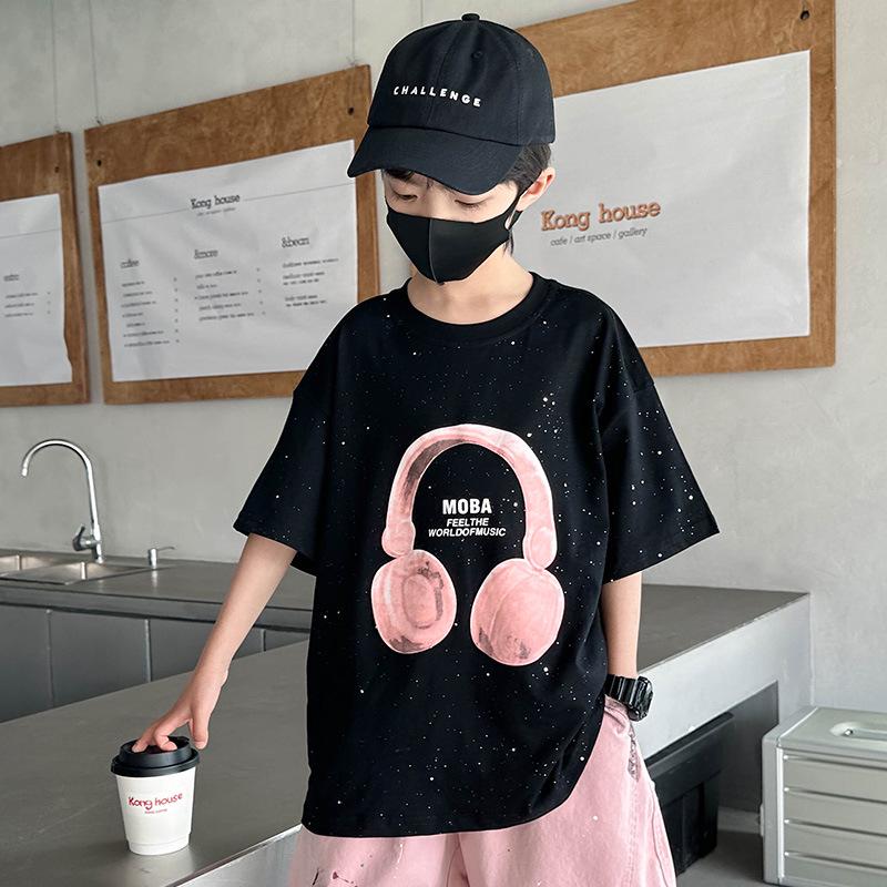 

Модная футболка с коротким рукавом из чистого хлопка для мальчиков Лето 2025 Мода 160cm чёрный