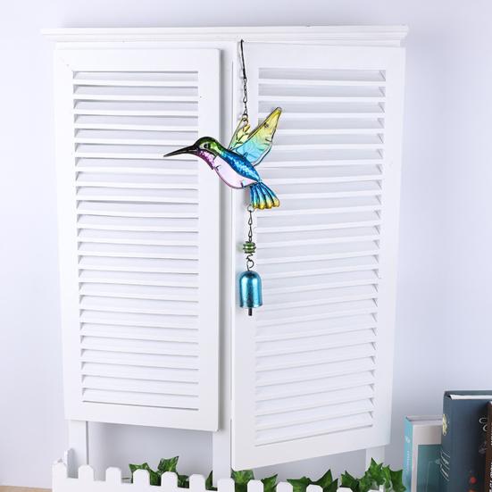 Witrażowy dzwonek wietrzny na zewnątrz Ręcznie robiony ważka koliber metalowy dzwonek wietrzny na zewnątrz wewnątrz dom ogród patio podwórko dekoracja okna