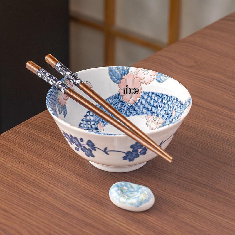 Japanese Mino Ware Ceramic Tableware Set: Creative Underglaze Fruit Plate, Noodle Bowl, and Rice Dish.