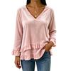 Women's Velvet V-Neck Top - Color Casual Blouse for Everyday Wear
