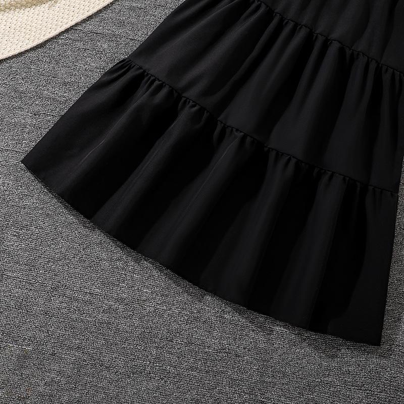 Mädchen Set Kinderkleidung 2025 Sommer Weißes Kurzarm-T-Shirt und schwarze Röcke 2-teiliges Set Casaul Outfit