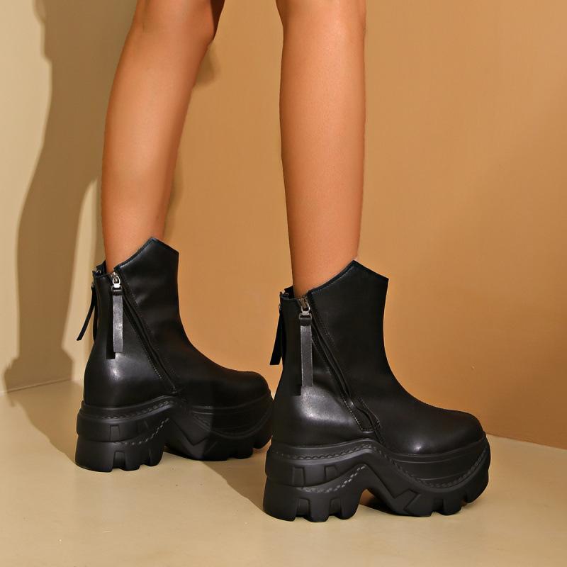 Muffin bottom slim side zipper large size high heel short boots winter thick-soled British fashion boots