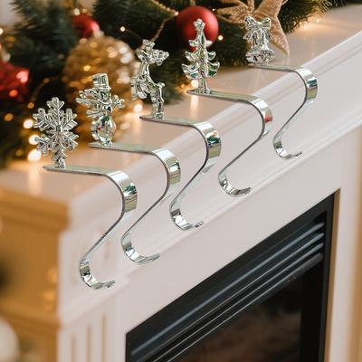 5pcs Fireplace Hook Christmas Decoration,Christmas Hooks,  Christmas Stocking Hooks,Metal Hooks,Xmas Atmosphere Home Decoration