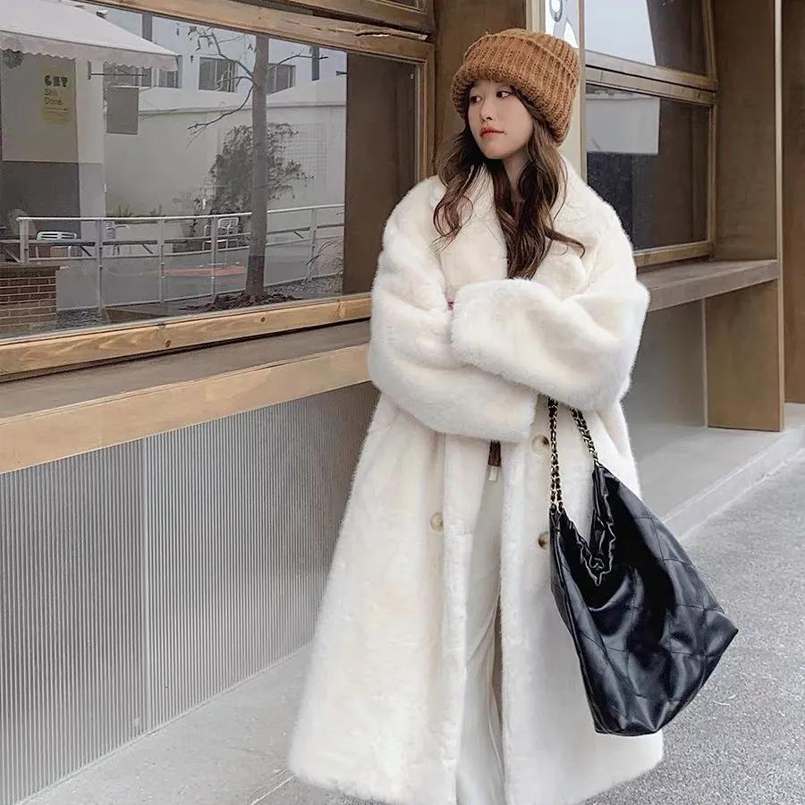 Women Autumn and Winter Loose Friendly Warm Coat Ladies Long Thick Temperament Suit Collar Coat