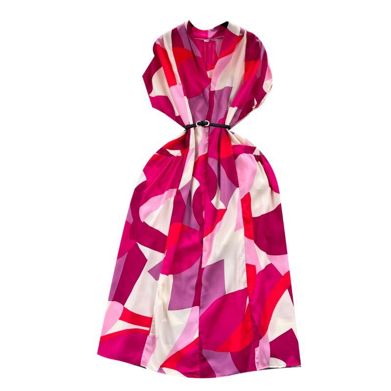 Mild Luxury Retro Summer Shoelace Waist Trimming Printing Dress