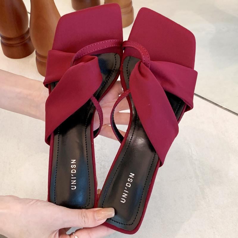 Fashion Square Toe Narrow Strap Women Sandals 2025 Summer Open Toe Thin Heel Slide Sandals Fashion Elegant Comfortable High Heeled Shoes