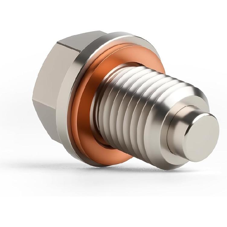 M14 X 1.5 Magnetic Stainless Steel Oil Drain Plug Sump Drain Nut Bolt with Copper Gasket Crush Washer Compatible with Most Ford, GM, Hyundai, KIA and