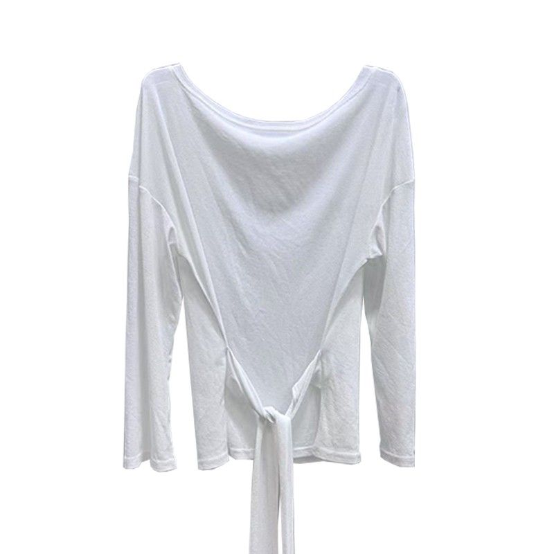 

High-Grade Slightly Transparent Strap Sloping Shoulder Long sleeves Shirt Sun Protection Cover up Women Summer Idle Style Loose off-Shoulder Top Tide White L