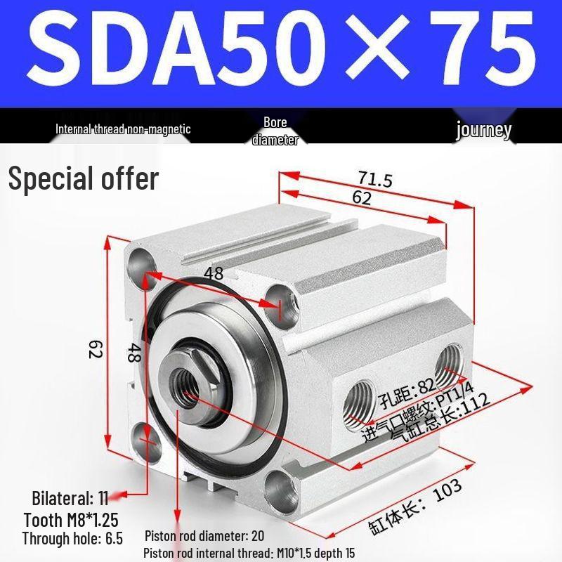 SDA Series Pneumatic Cylinders: Sizes 12 to 100mm, Stroke 35 to 90mm