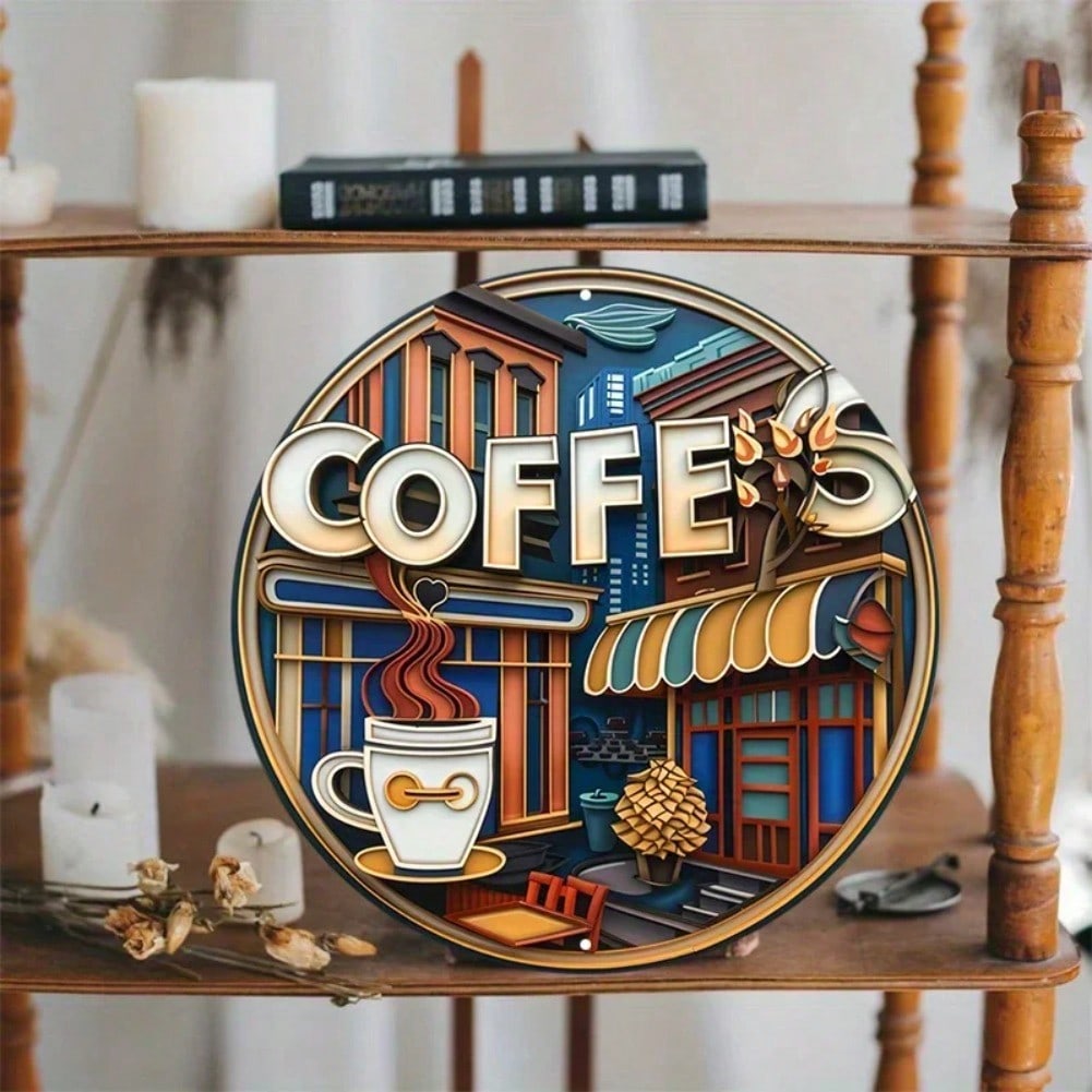 Vintage Coffee Tin Sign Round Metal Wall Art Home Bar Cafe Decor 20x20