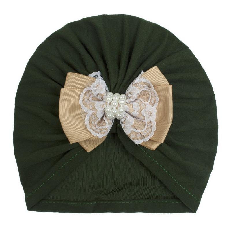 New baby velvet pearl bow hat, children's comfortable warm pullover hat, baby hat strap