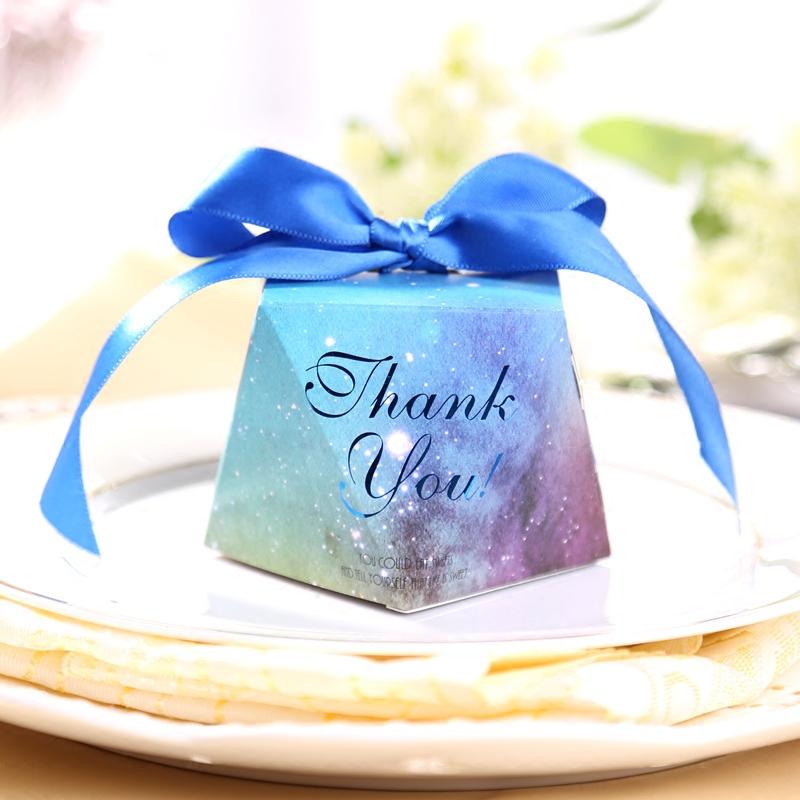 HOT 8.5*8.5*10cm Diamond Shape Starry Sky Pattern Thank You Wedding Candy Boxes And Packaging, Candy Box Wedding Gift 50pcs/lot