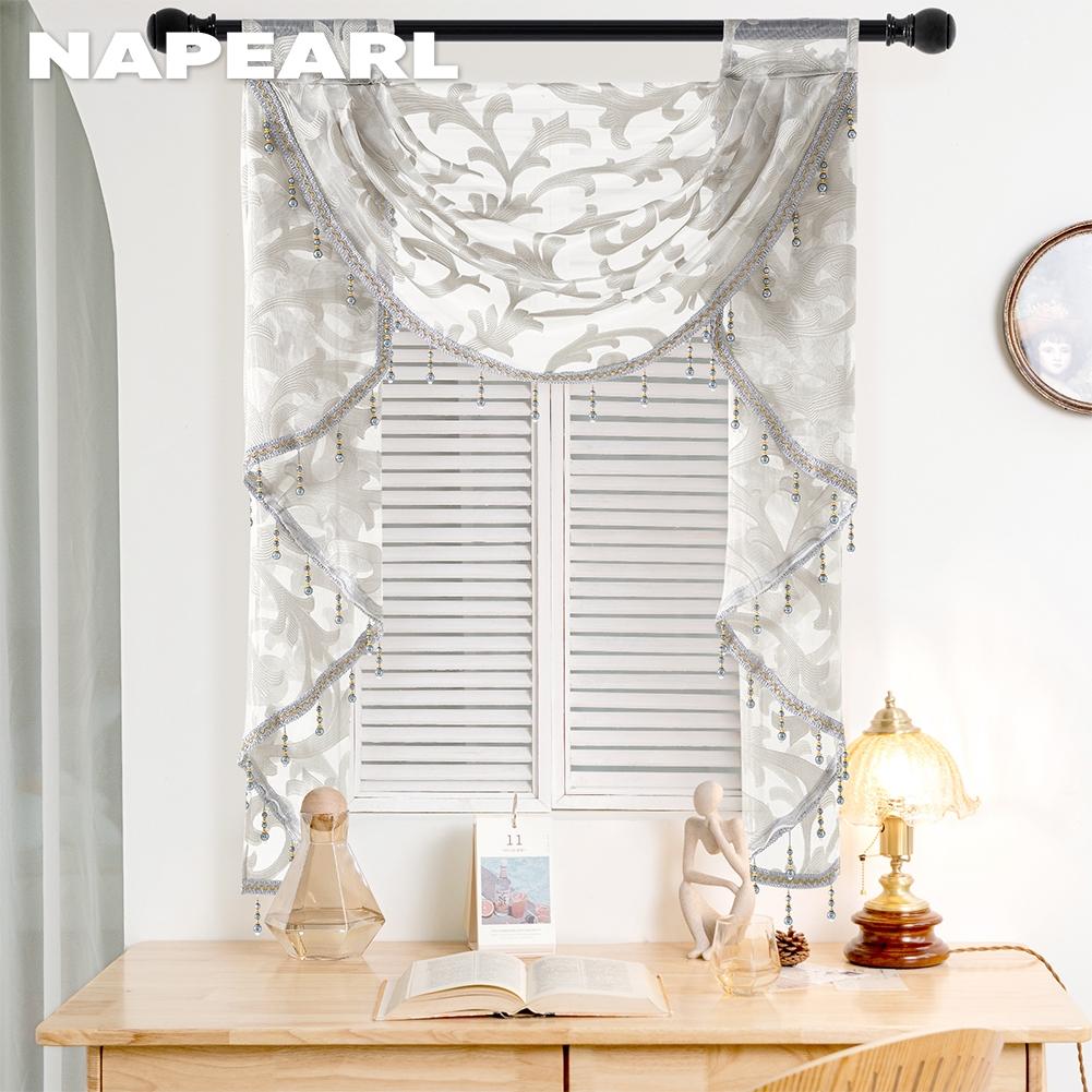 1PZ NAPEARL Nastro Pieghettato a Tirare Colorato Tenda in Tulle Stile Semplice Spessa Trasparente Tenda da Finestra Per Soggiorno Cucina Decorazione Casa
